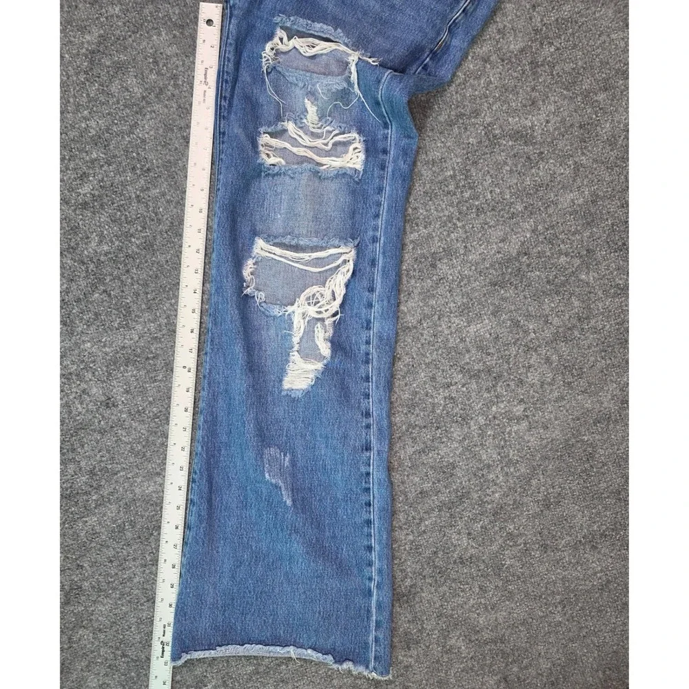 Vibrant M.I.U. Distressed Wide Leg Jeans Womens 7/27 Blue High Rise Button‎ Fly